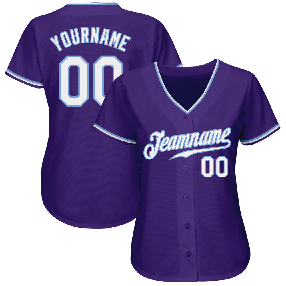 Custom Purple White-Light Blue Authentic Baseball Jersey baseball jersey product view 2