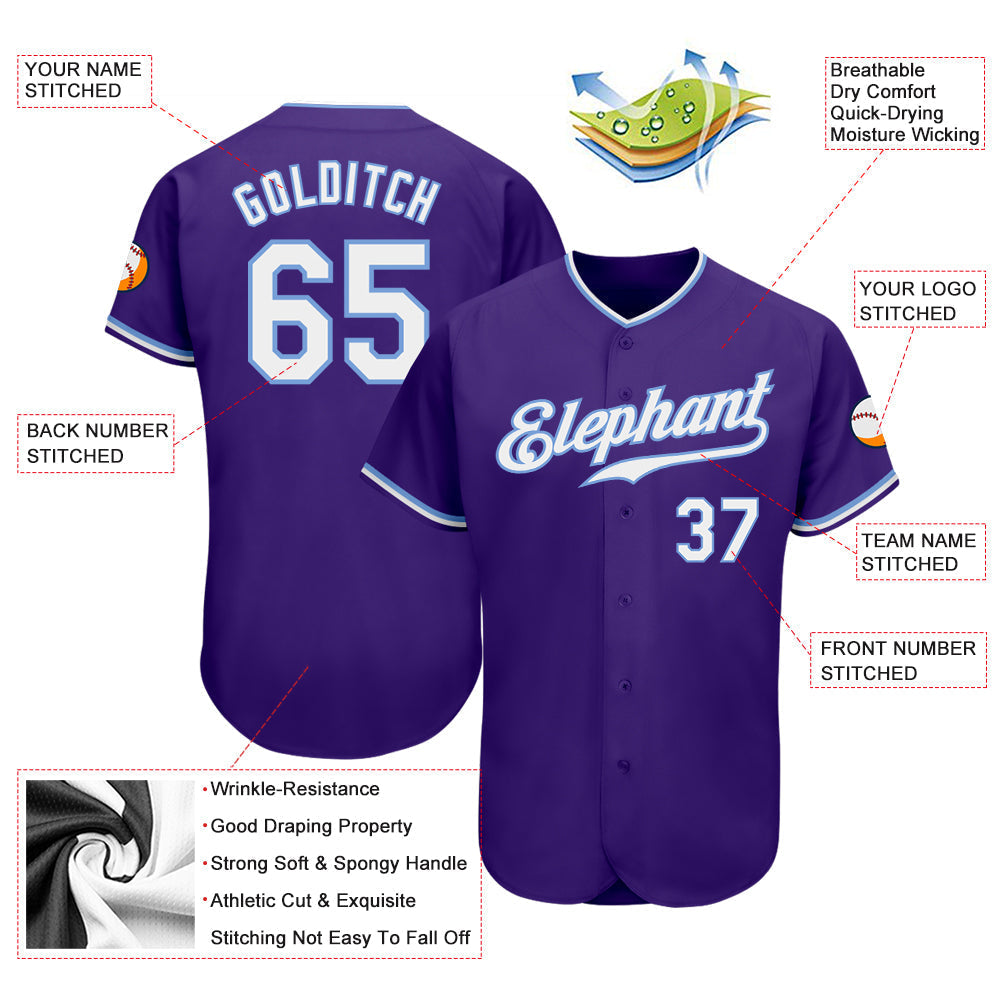 Custom Purple White-Light Blue Authentic Baseball Jersey baseball jersey product view 3