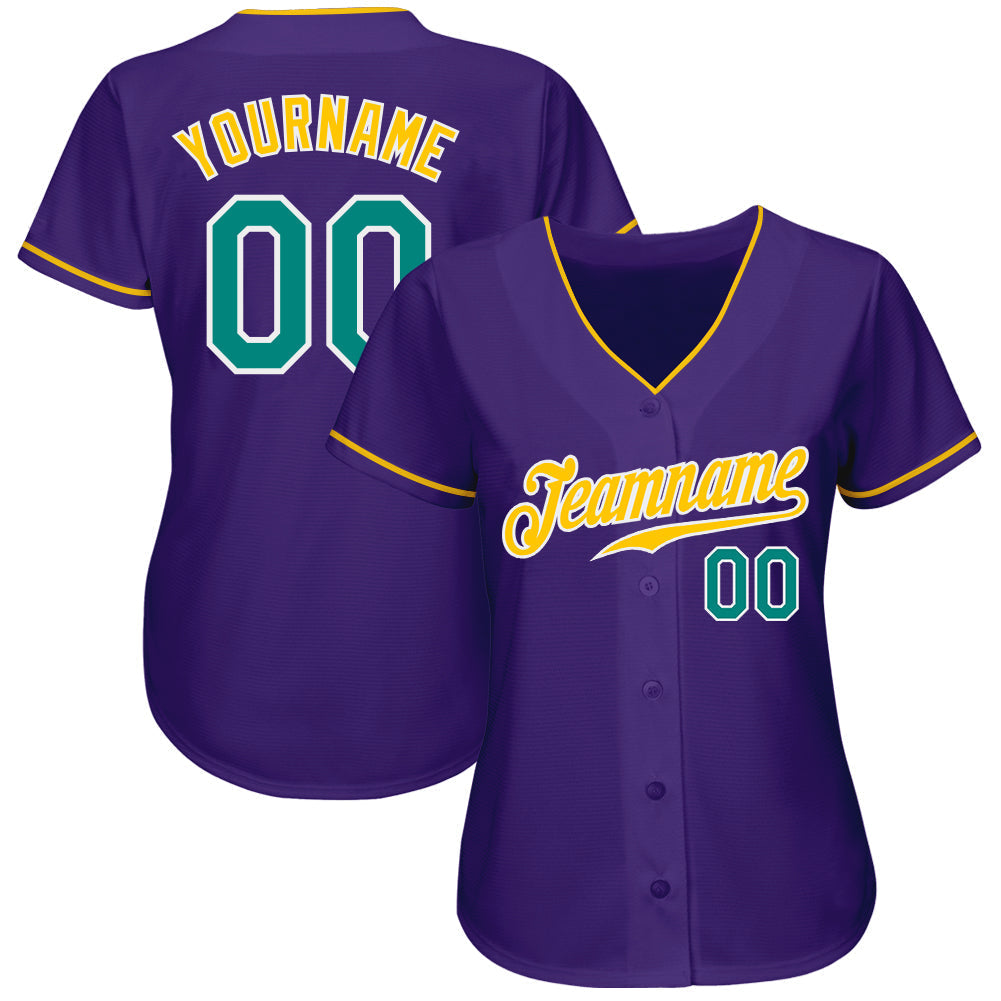 Custom Purple Aqua-Gold Authentic Baseball Jersey baseball jersey product view 3