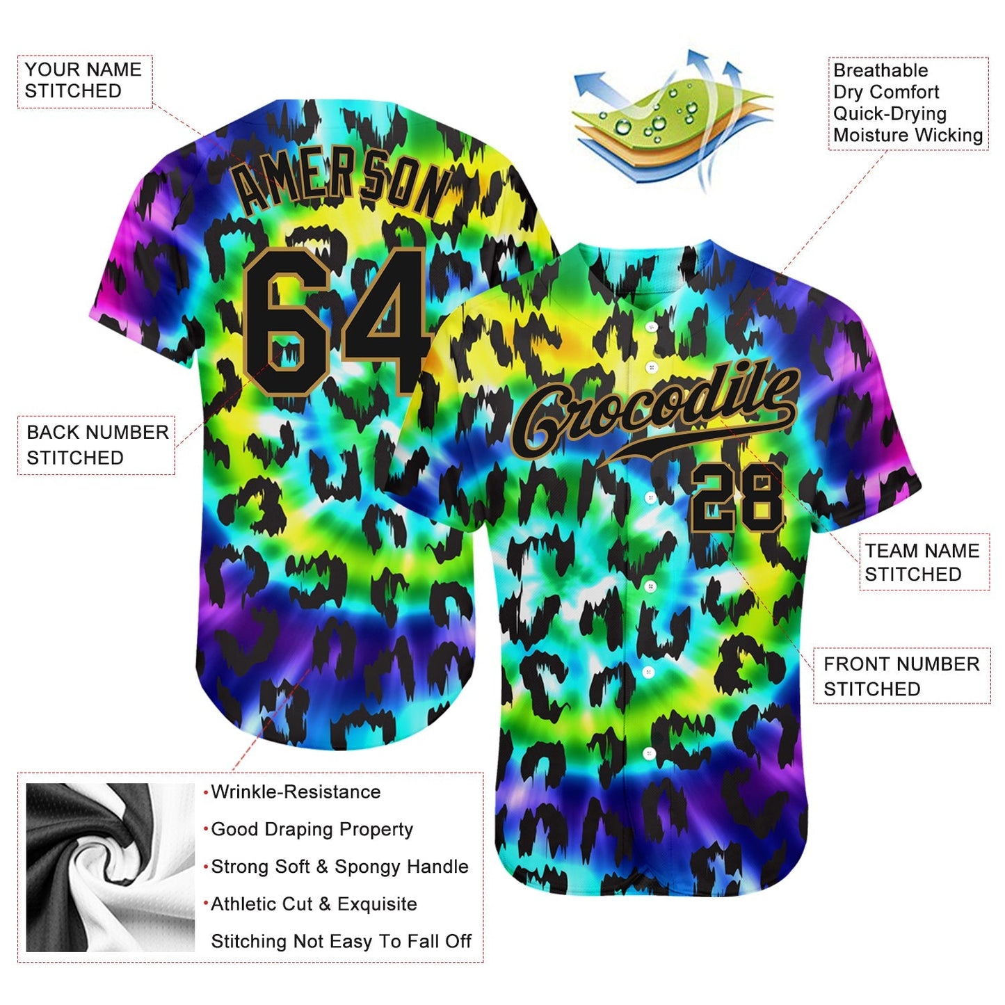 Custom Purple Black-Old Gold 3D Pattern Design Leopard Authentic Baseball Jersey baseball jersey product view 3