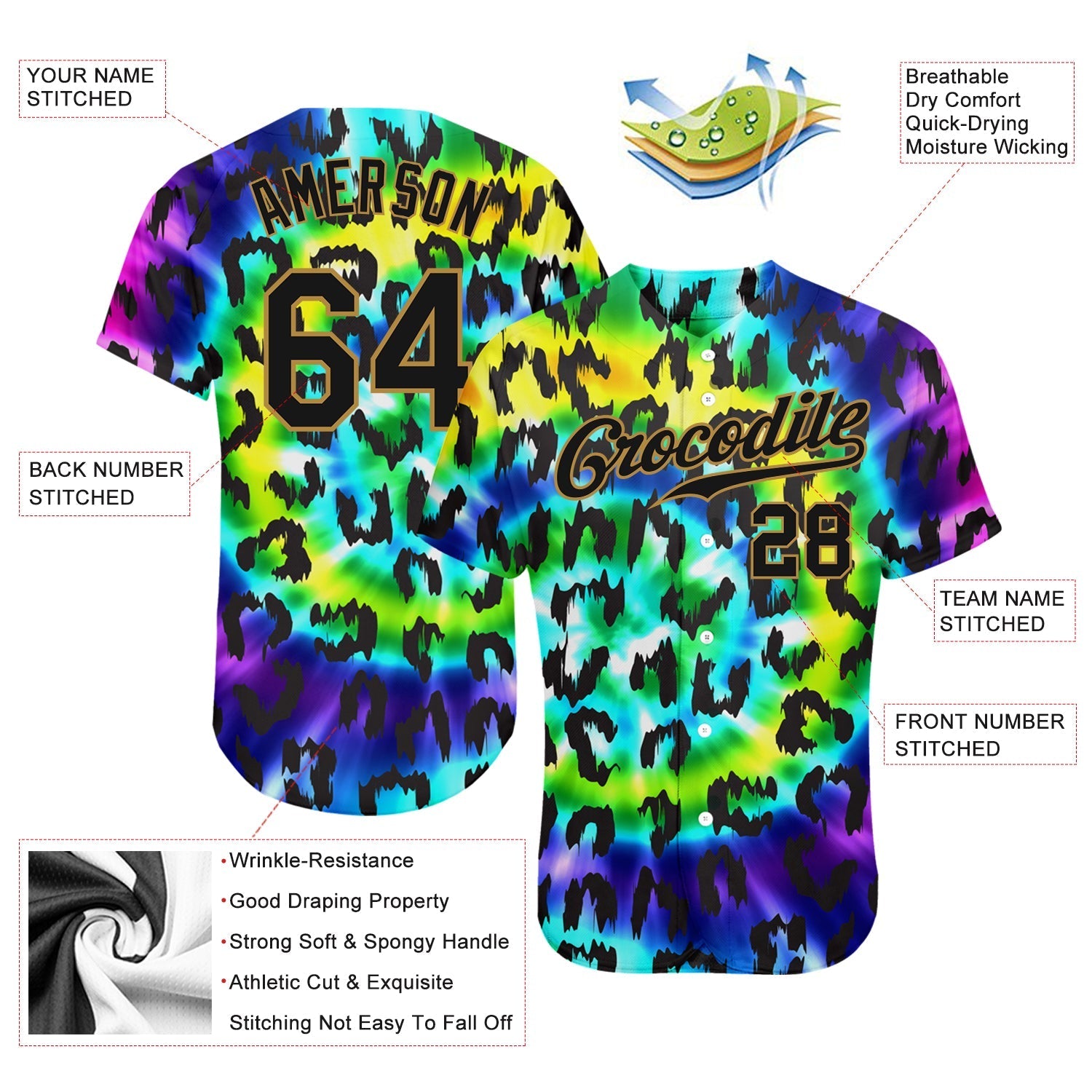 Custom Purple Black-Old Gold 3D Pattern Design Leopard Authentic Baseball Jersey baseball jersey product view 3