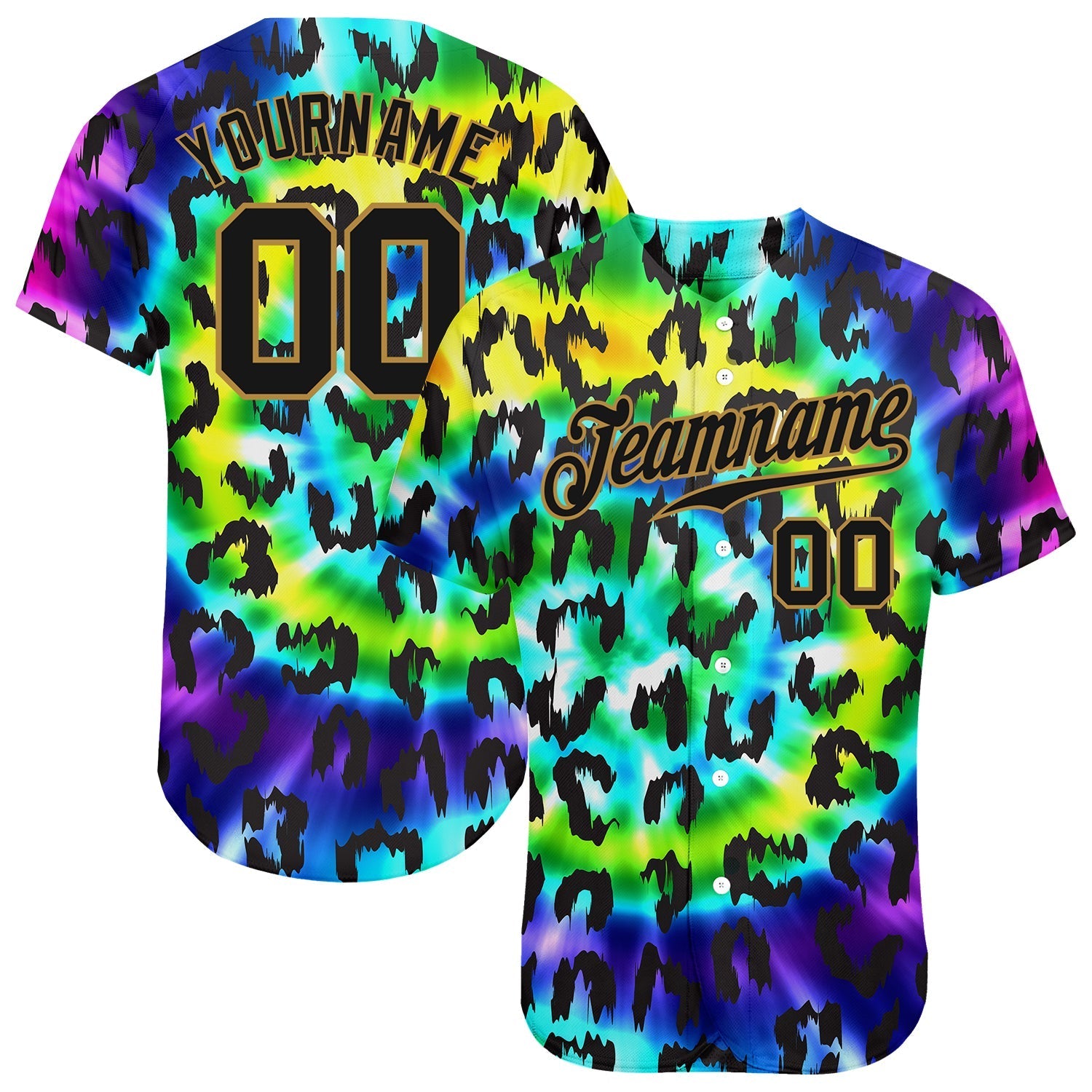 Custom Purple Black-Old Gold 3D Pattern Design Leopard Authentic Baseball Jersey baseball jersey product view 1