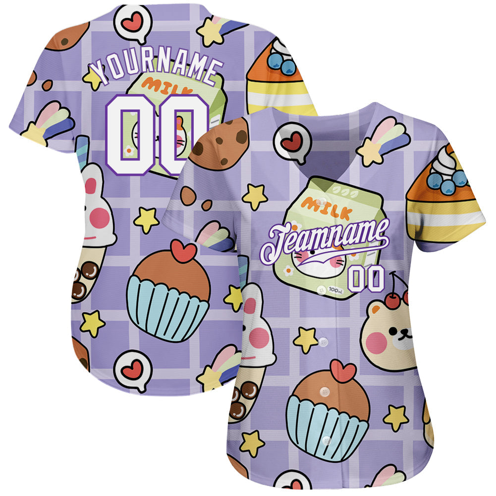 Custom Purple White-Purple 3D Pattern Design Sticker Cartoons Authentic Baseball Jersey baseball jersey product view 2