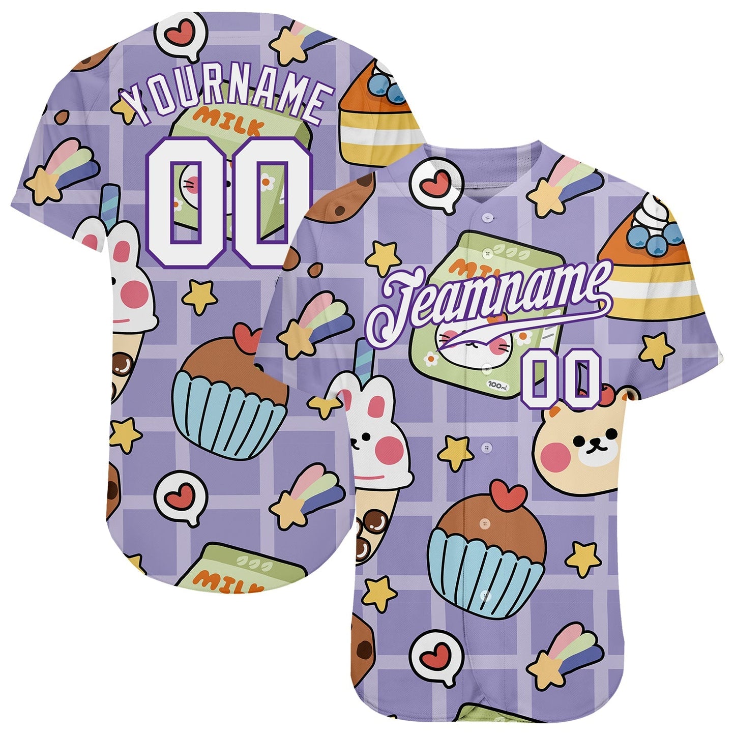 Custom Purple White-Purple 3D Pattern Design Sticker Cartoons Authentic Baseball Jersey baseball jersey product view 1