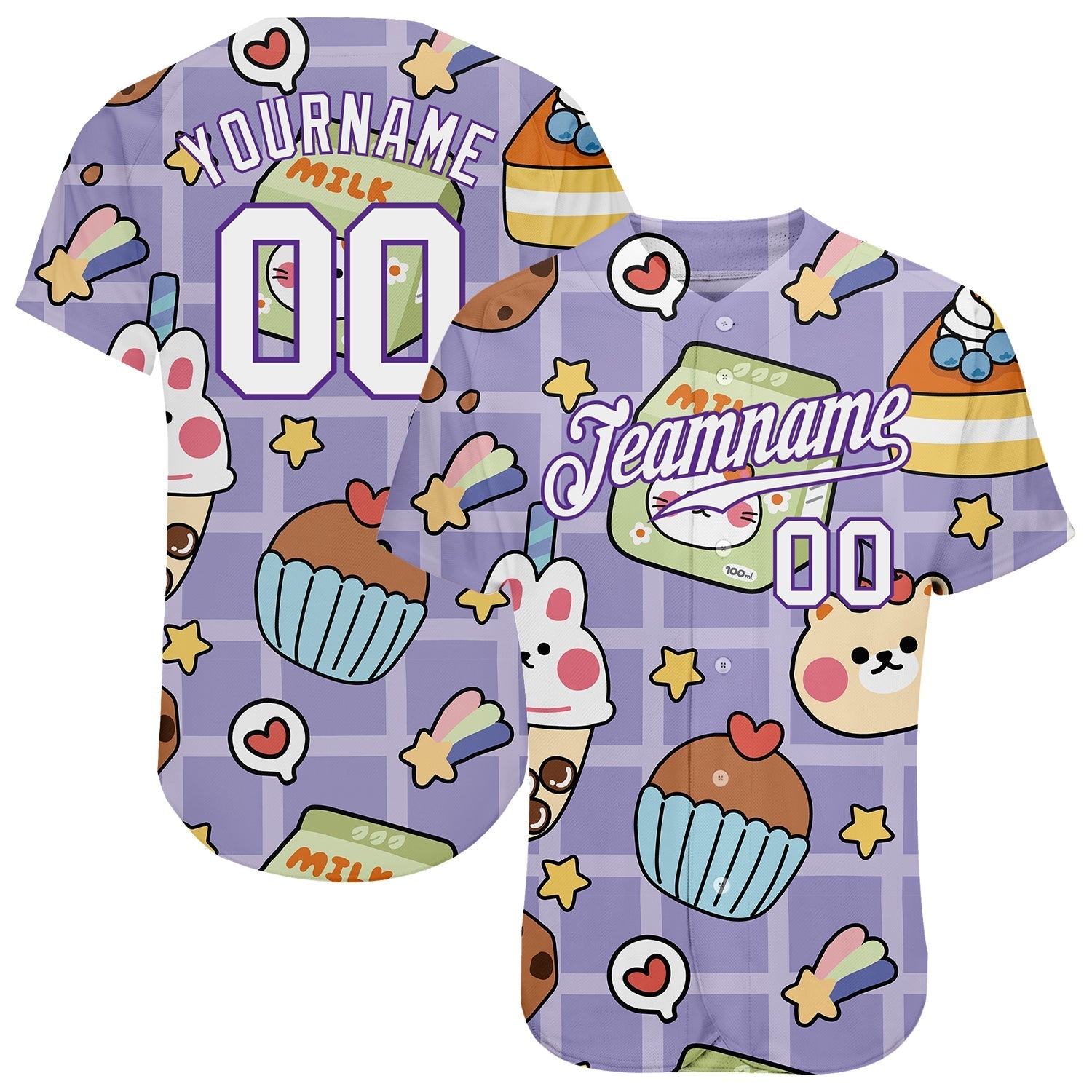 Custom Purple White-Purple 3D Pattern Design Sticker Cartoons Authentic Baseball Jersey baseball jersey product view 1