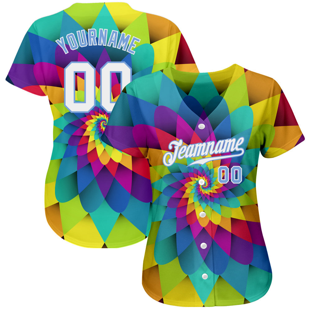 Custom Purple White-Light Blue 3D Pattern Design Rainbow Spiral Authentic Baseball Jersey baseball jersey product view 2