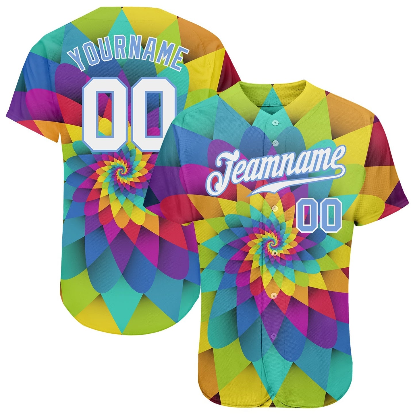 Custom Purple White-Light Blue 3D Pattern Design Rainbow Spiral Authentic Baseball Jersey baseball jersey product view 1