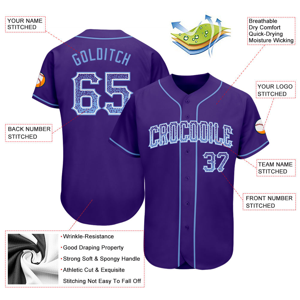 Custom Purple Light Blue-White Authentic Drift Fashion Baseball Jersey baseball jersey product view 3