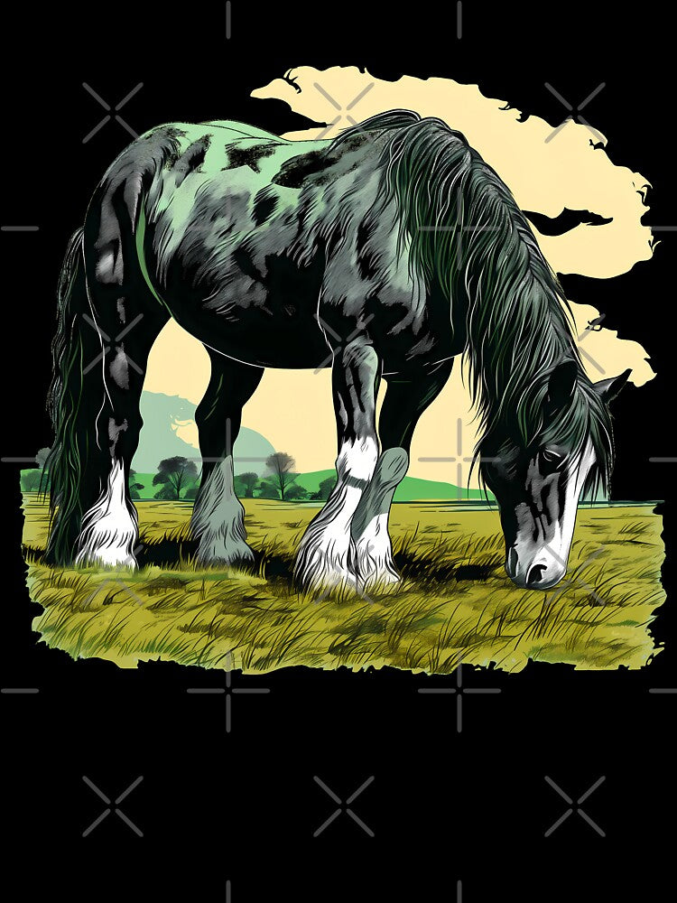 Beautiful black shire horse grazing on a country - Adult & Kids T-Shirts, Sweatshirts & Hoodies apparel design preview 3