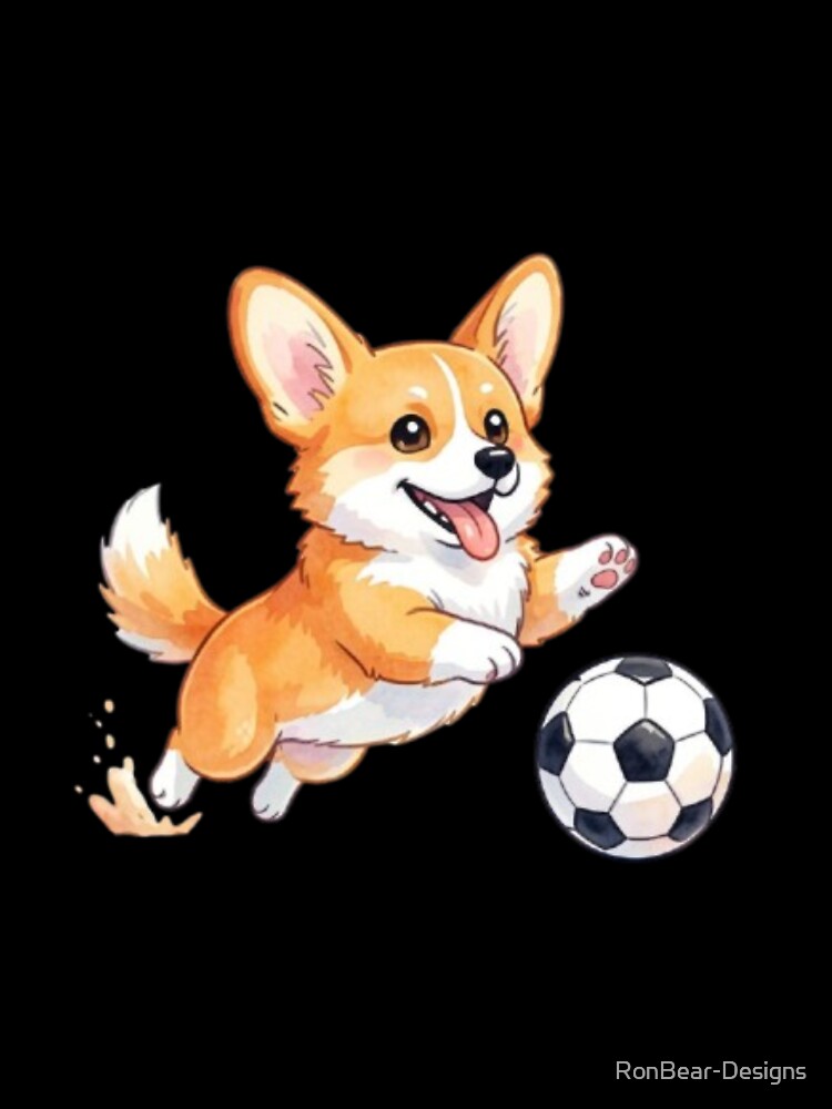 Cute Corgi Puppy Playing Soccer Watercolor - Adult & Kids T-Shirts, Sweatshirts & Hoodies apparel design preview 3