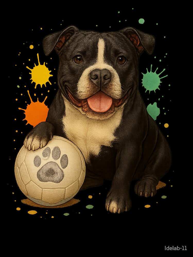 Black Pitbull with colorful soccer ball by Idelab-11 - Adult & Kids T-Shirts, Sweatshirts & Hoodies apparel design preview 3