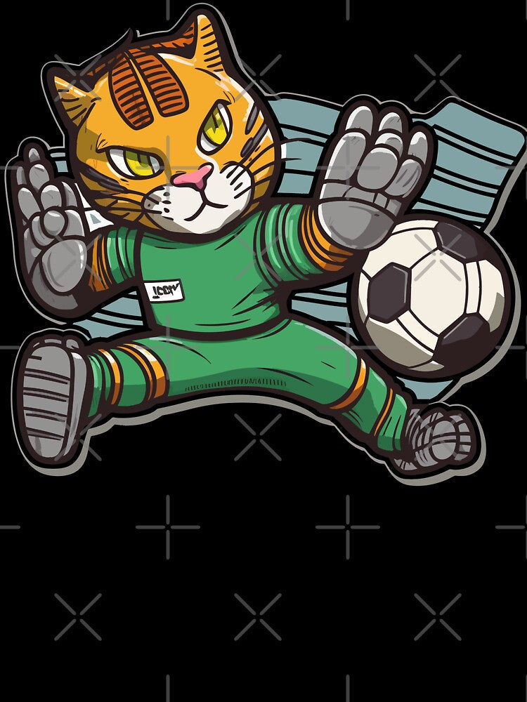 Cat football golkeeper making a save by M16ka7a - Adult & Kids T-Shirts, Sweatshirts & Hoodies apparel design preview 3