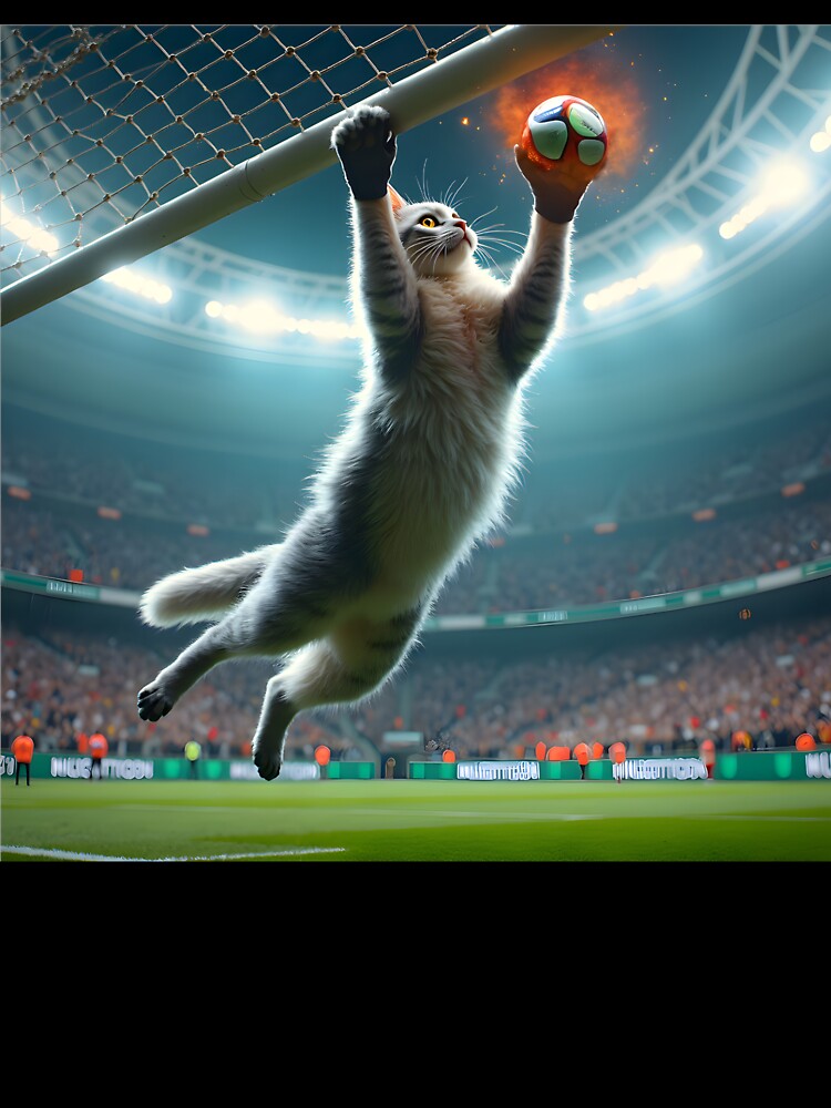 Feline Football Star: Fluffy White Cat Saves Penalty - Adult & Kids T-Shirts, Sweatshirts & Hoodies apparel design preview 3
