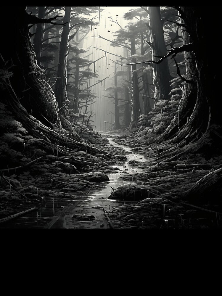 Mystical Black and White Forest Dark Nature Landscape - Adult & Kids T-Shirts, Sweatshirts & Hoodies apparel design preview 3