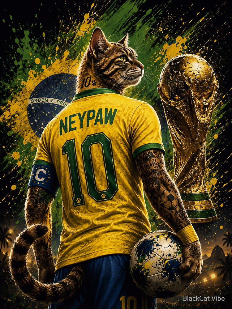 NeyPaw 10 Cat Football Legend Brazilian Soccer - Adult & Kids T-Shirts, Sweatshirts & Hoodies apparel design preview 3