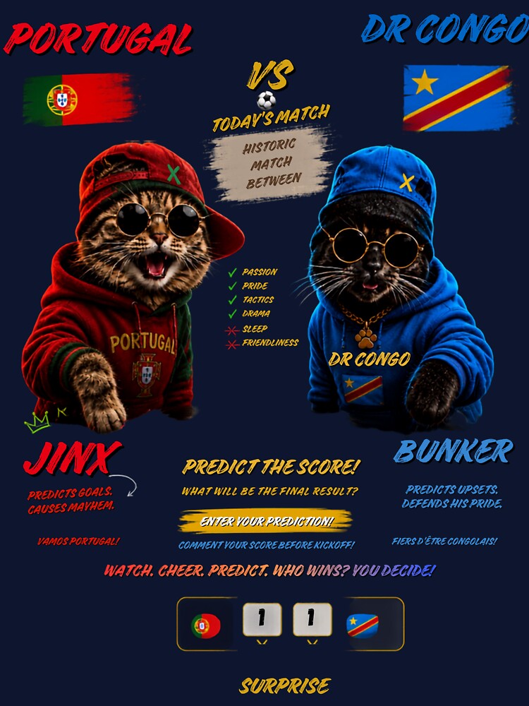 Portugal vs Dr Congo world cup 2026 cat match by - Adult & Kids T-Shirts, Sweatshirts & Hoodies apparel design preview 3