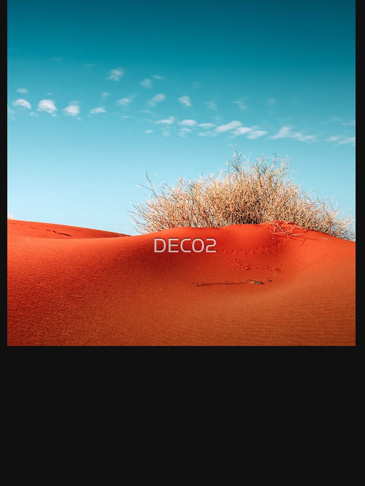 Red Desert Sand With Dusty Bush and Blue Sky Art - Adult & Kids T-Shirts, Sweatshirts & Hoodies apparel design preview 3