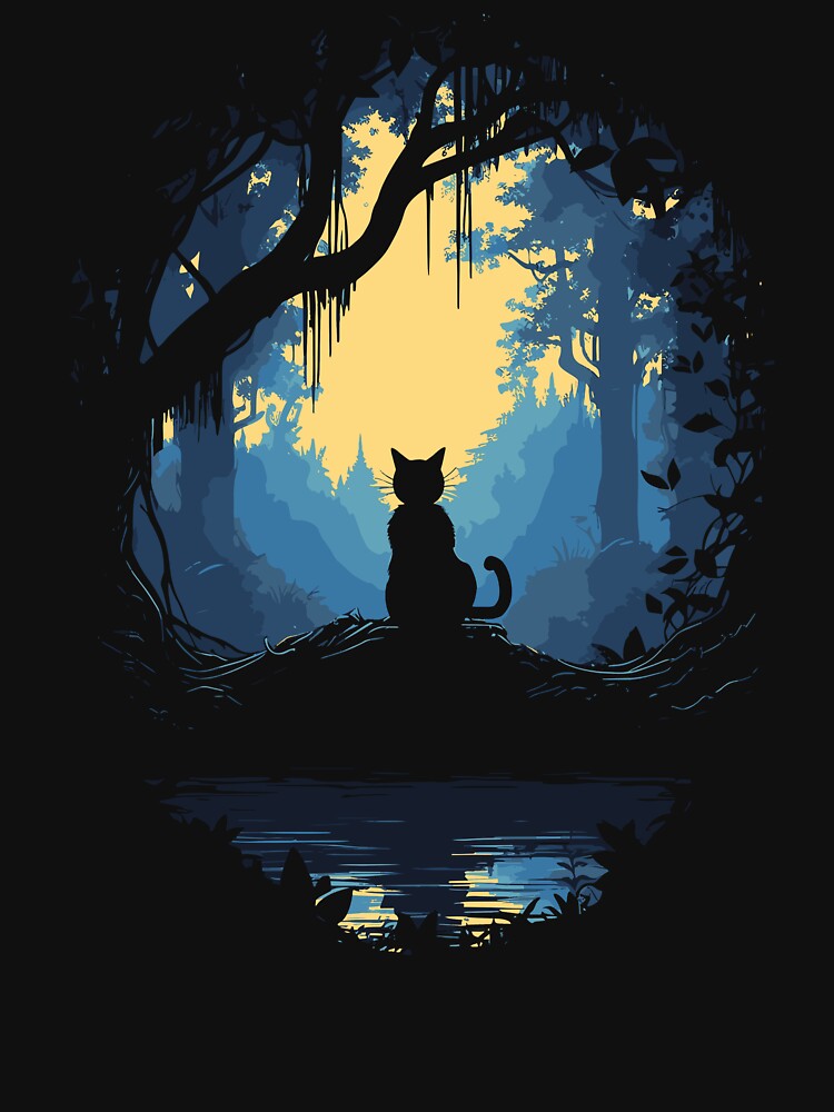 Black Cat In Magic Forest Under Moonlight by - Adult & Kids T-Shirts, Sweatshirts & Hoodies apparel design preview 3
