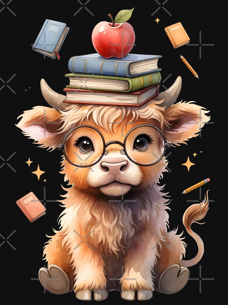 Scholarly Cow with Books by Clauxel - Adult & Kids T-Shirts, Sweatshirts & Hoodies apparel design preview 3