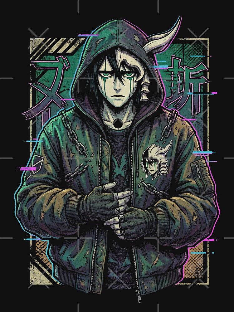 Bleach Ulquiorra: Black Jacket Green Eyes by - Adult & Kids T-Shirts, Sweatshirts & Hoodies apparel design preview 3