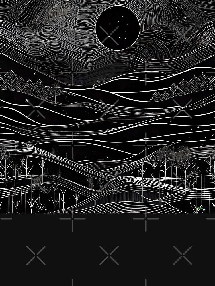 Abstract Night Landscape Black and White Art 89 by AI - Adult & Kids T-Shirts, Sweatshirts & Hoodies apparel design preview 3