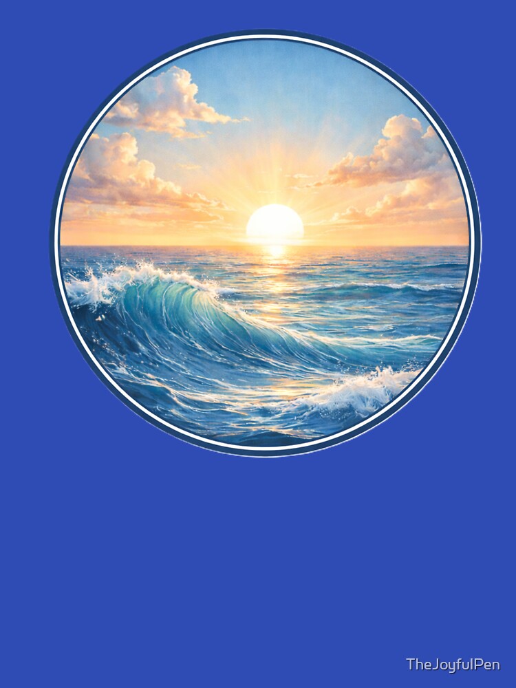 Ocean Sunrise Horizon Blue Circle Coastal Art Design - Adult & Kids T-Shirts, Sweatshirts & Hoodies apparel design preview 3