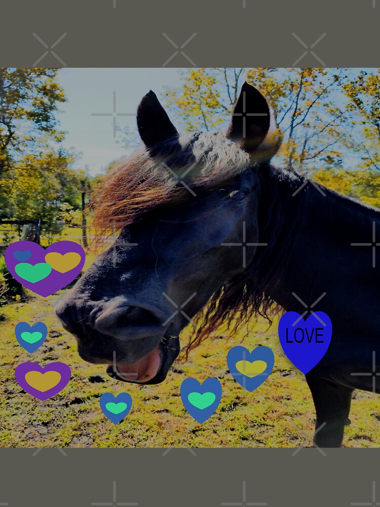 Adorable Black Horse Laughing Sending His Love by NC - Adult & Kids T-Shirts, Sweatshirts & Hoodies apparel design preview 3