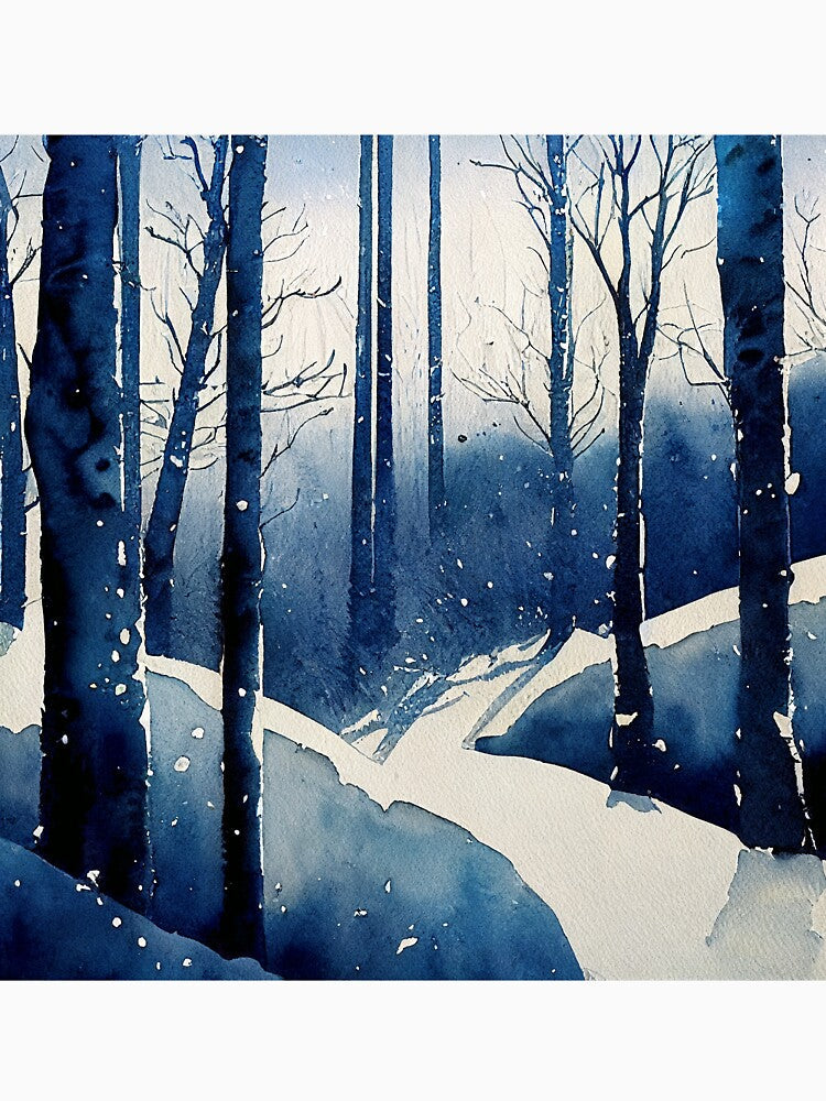 Deep blue forest winter in loose fluid watercolor for - Adult & Kids T-Shirts, Sweatshirts & Hoodies apparel design preview 3