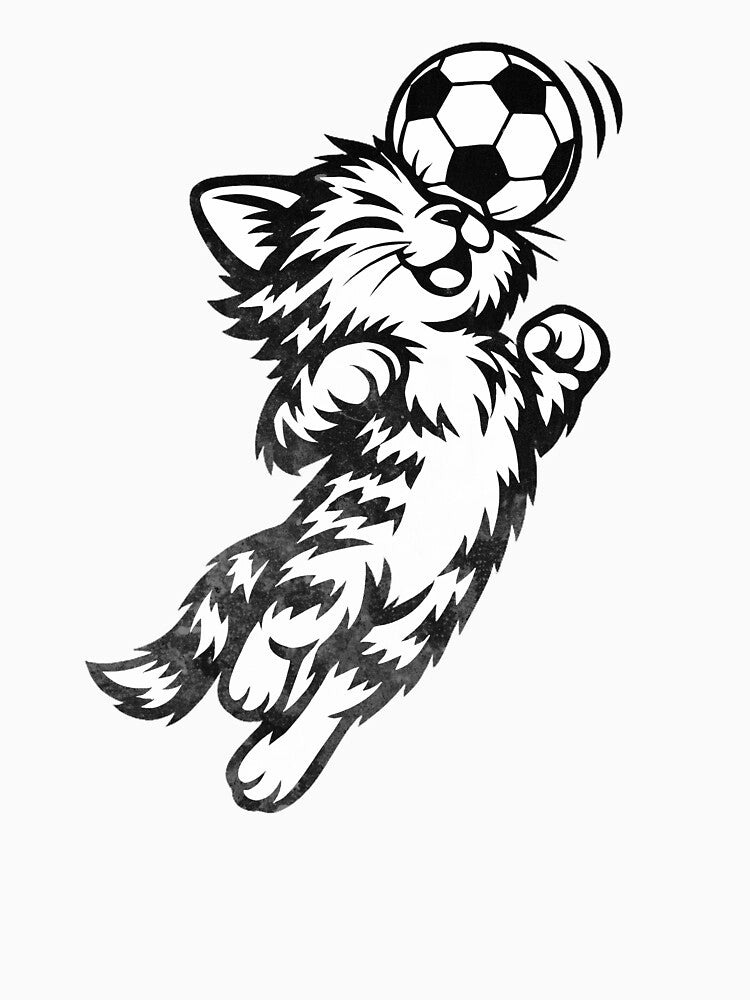 Soccer Cat Heading Ball Minimalist Football Line Art - Adult & Kids T-Shirts, Sweatshirts & Hoodies apparel design preview 3