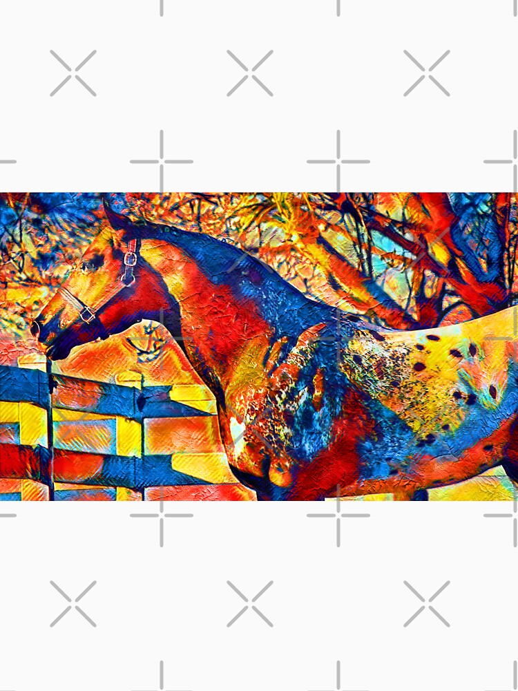 Appaloosa horse sitting near a tree and fence - Adult & Kids T-Shirts, Sweatshirts & Hoodies apparel design preview 3