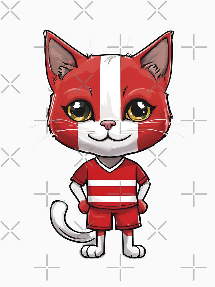 DENMARK Sports Team: a Cat wearing colours of Danish - Adult & Kids T-Shirts, Sweatshirts & Hoodies apparel design preview 3