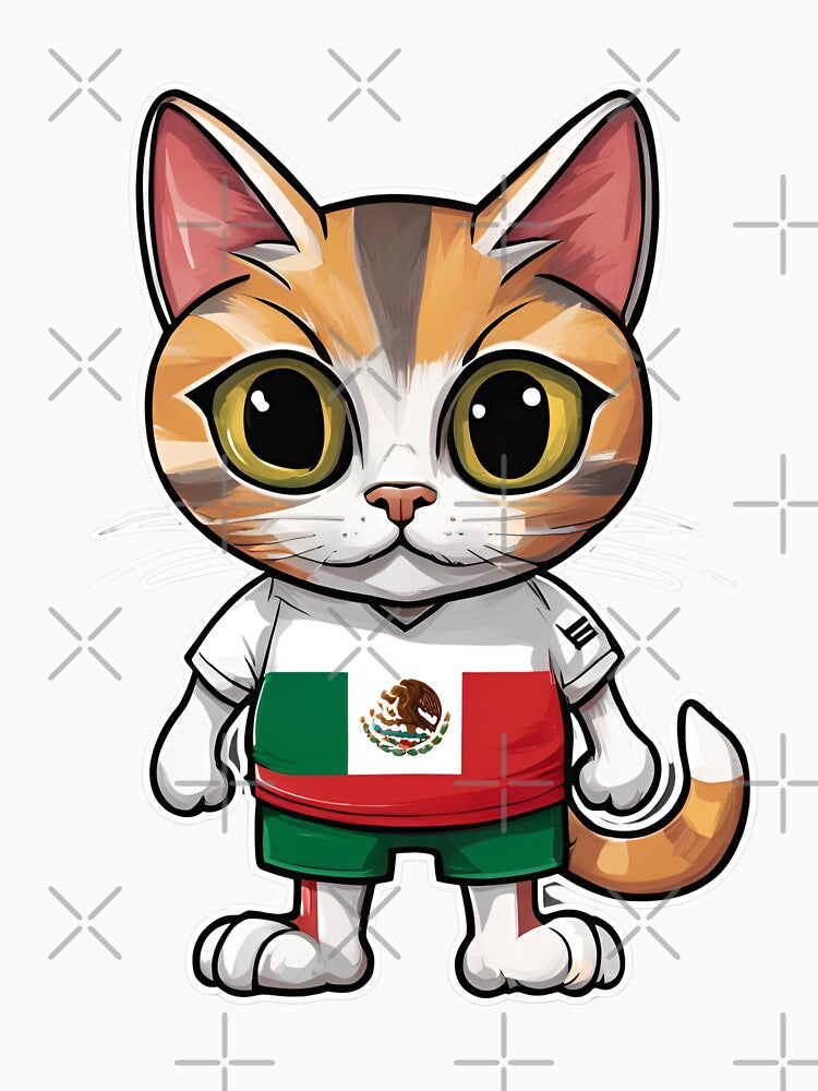 MEXICO Sports Team: a Cat wearing colours of Mexican - Adult & Kids T-Shirts, Sweatshirts & Hoodies apparel design preview 3