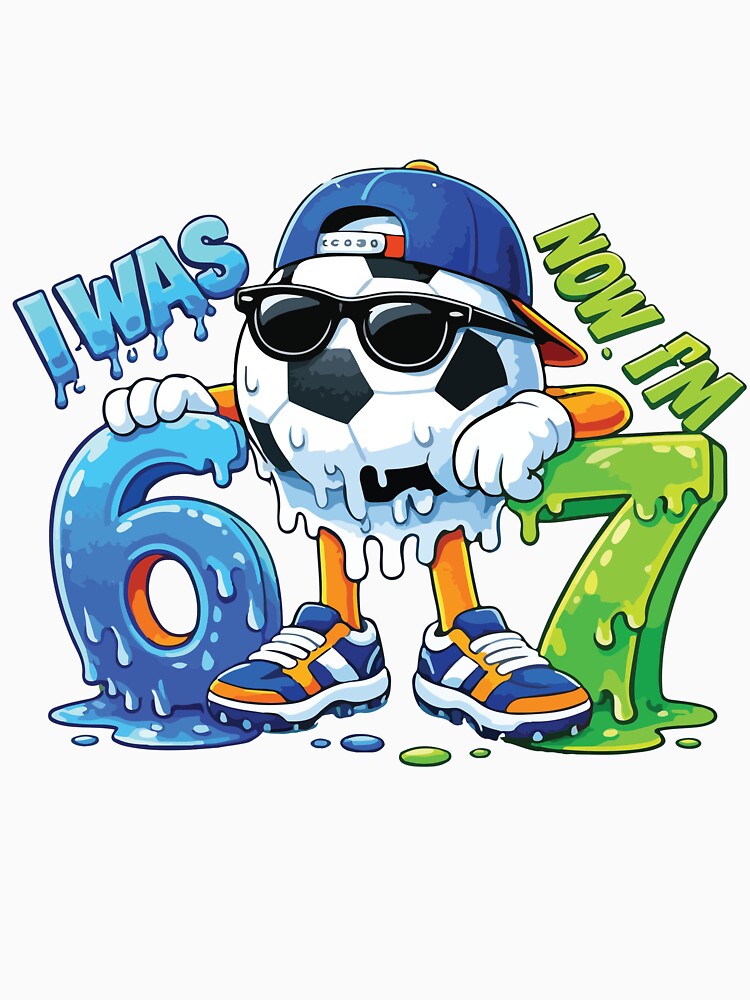 I Was 6 Now I'm 7 Soccer Ball Drip Funny 7th Birthday - Adult & Kids T-Shirts, Sweatshirts & Hoodies apparel design preview 3