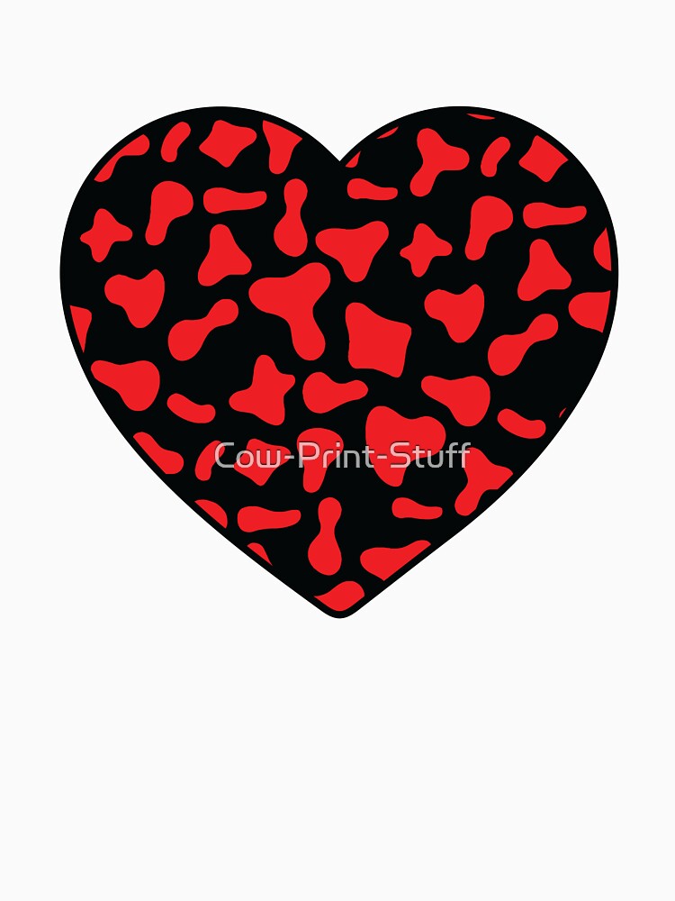 Red Cow Pattern on Black Cowhide Skin Heart by - Adult & Kids T-Shirts, Sweatshirts & Hoodies apparel design preview 3
