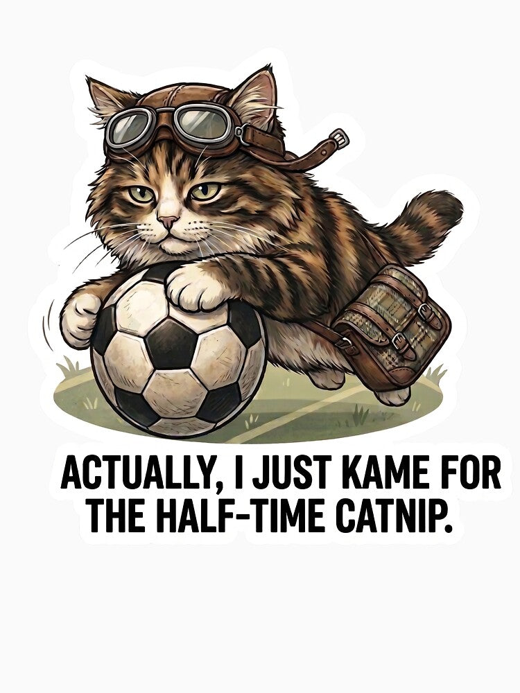 Funny Soccer Cat Half-time Catnip Meme Design by - Adult & Kids T-Shirts, Sweatshirts & Hoodies apparel design preview 3