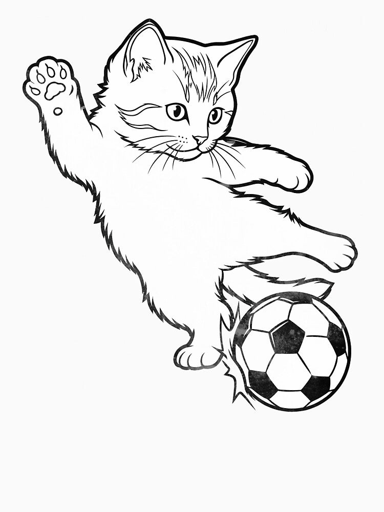 Funny Soccer Cat Kicking Minimalist Line Art Playing - Adult & Kids T-Shirts, Sweatshirts & Hoodies apparel design preview 3