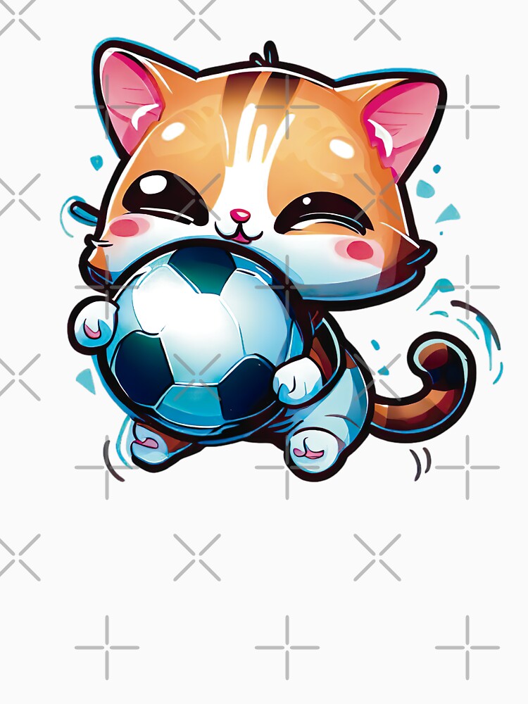 Cute Kawaii Cat Holding a Soccer Ball by Numero14 - Adult & Kids T-Shirts, Sweatshirts & Hoodies apparel design preview 3