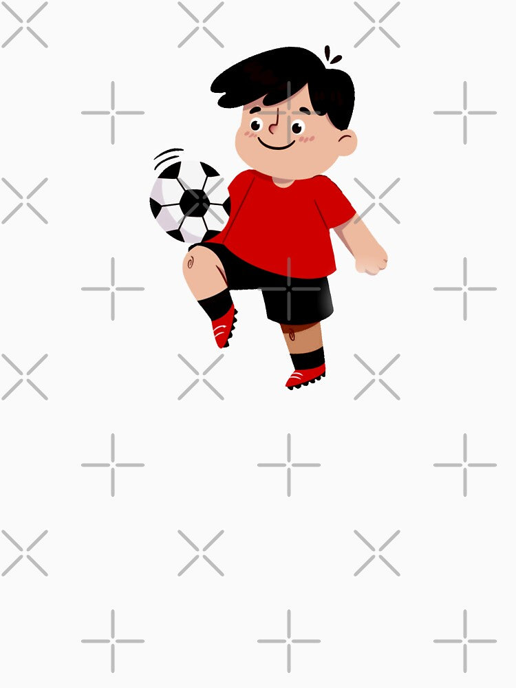 Cute Cartoon Child Playing Football in a Red and - Adult & Kids T-Shirts, Sweatshirts & Hoodies apparel design preview 3