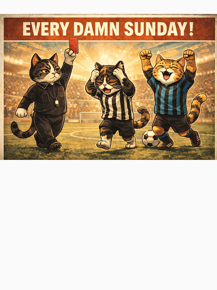 Every Damn Sunday Retro Football Cats Drama by - Adult & Kids T-Shirts, Sweatshirts & Hoodies apparel design preview 3