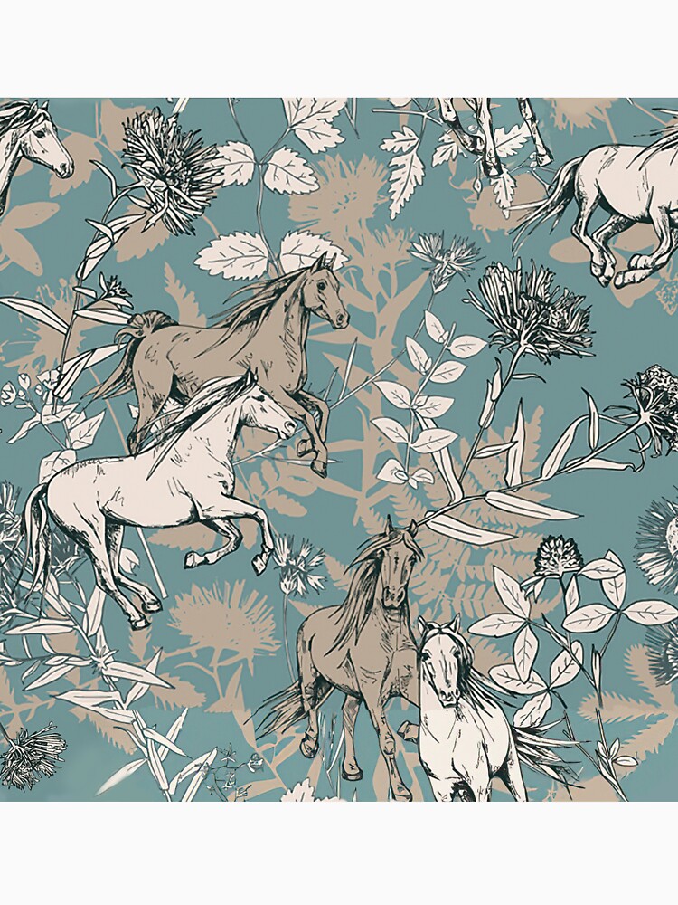 Floral Horse Sketch On Blue Pattern by CheekyChicChic - Adult & Kids T-Shirts, Sweatshirts & Hoodies apparel design preview 3