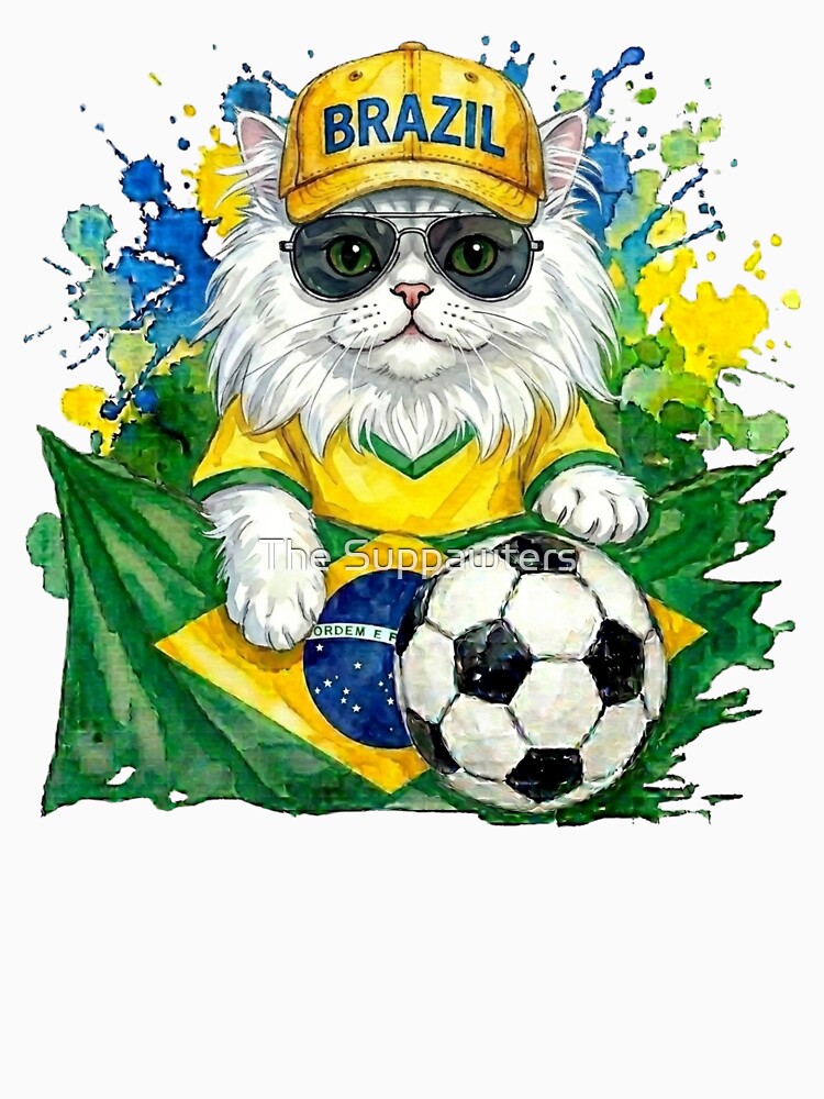 White persian cat World Cup Brazil Suppawter by The - Adult & Kids T-Shirts, Sweatshirts & Hoodies apparel design preview 3