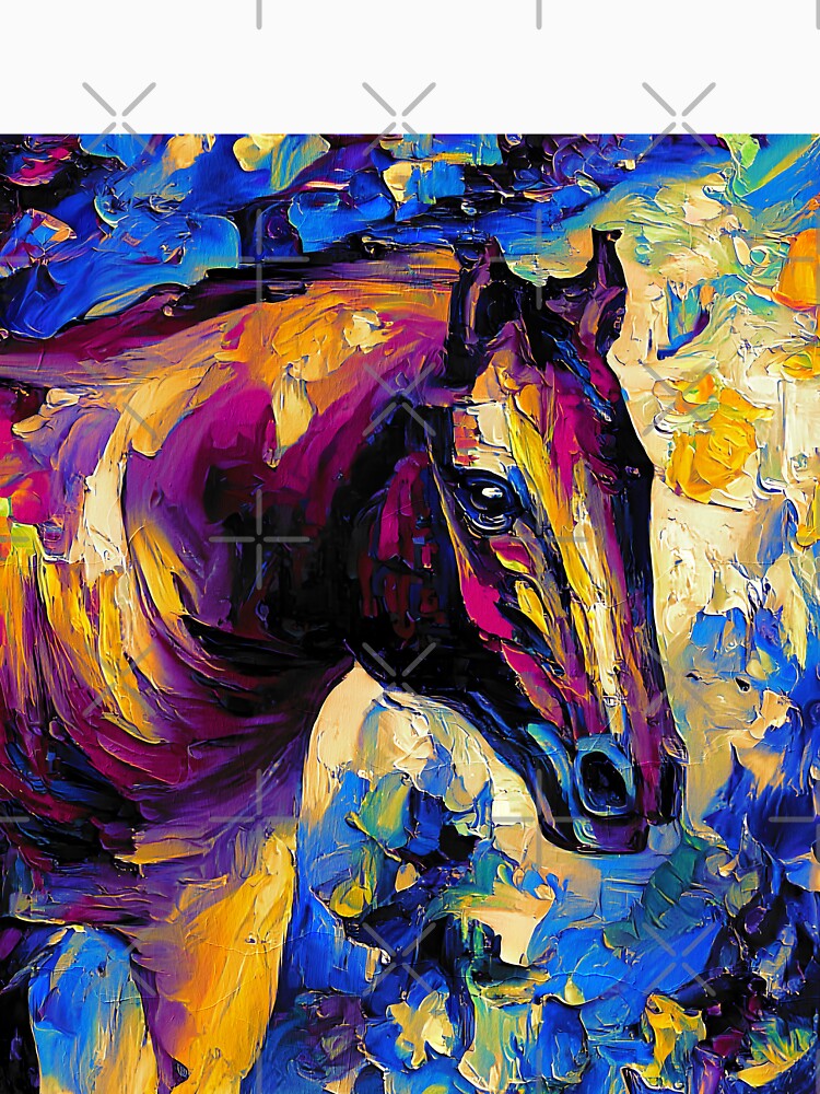 Horse portrait blue, orange, and violet palette knife - Adult & Kids T-Shirts, Sweatshirts & Hoodies apparel design preview 3