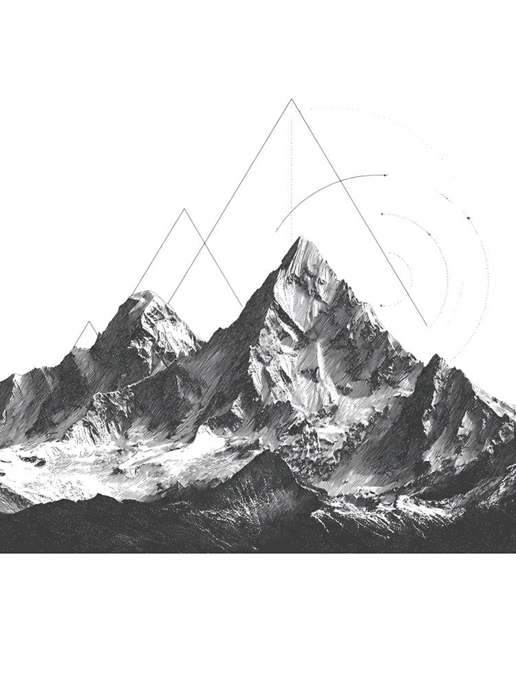 Realistic Mountain Geometric Art black and white - Adult & Kids T-Shirts, Sweatshirts & Hoodies apparel design preview 3