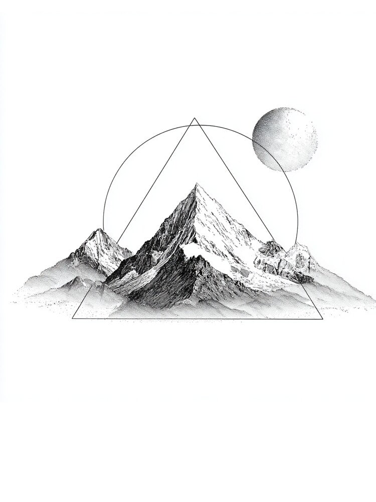 Sacred Geometry Mountain Moon Dotwork Black and White - Adult & Kids T-Shirts, Sweatshirts & Hoodies apparel design preview 3