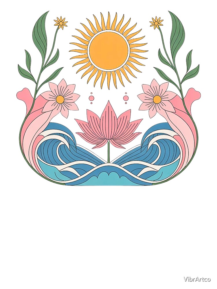 Boho Lotus Ocean Waves by VibrArtco - Adult & Kids T-Shirts, Sweatshirts & Hoodies apparel design preview 3
