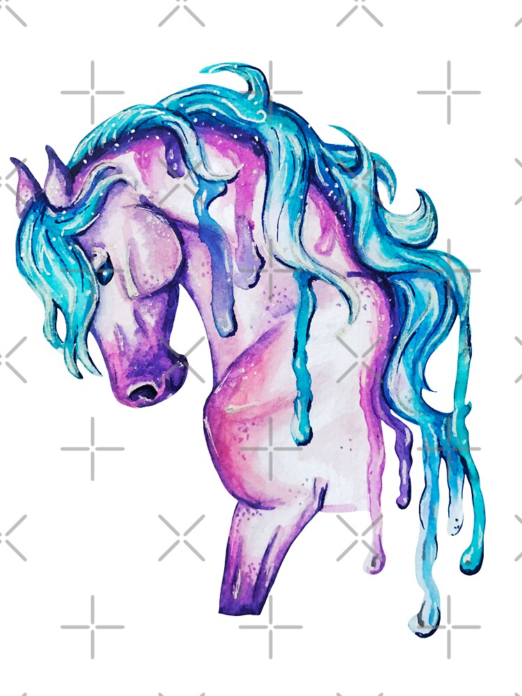 Watercolor Pink and Blue Horse by Lady-Lilac - Adult & Kids T-Shirts, Sweatshirts & Hoodies apparel design preview 3
