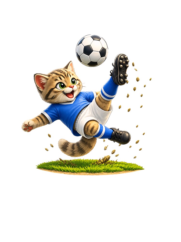 Cute Soccer Cat Bicycle Kick Design Funny Football - Adult & Kids T-Shirts, Sweatshirts & Hoodies apparel design preview 3