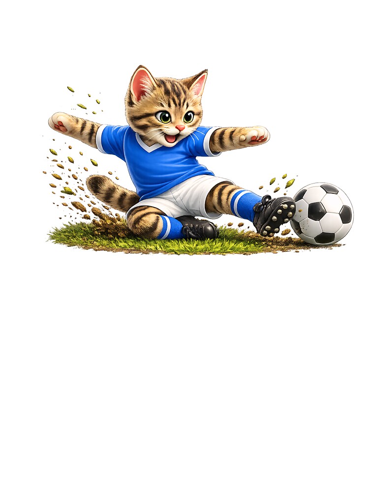 Cute Soccer Cat Sliding Tackle Funny Football Kitten - Adult & Kids T-Shirts, Sweatshirts & Hoodies apparel design preview 3