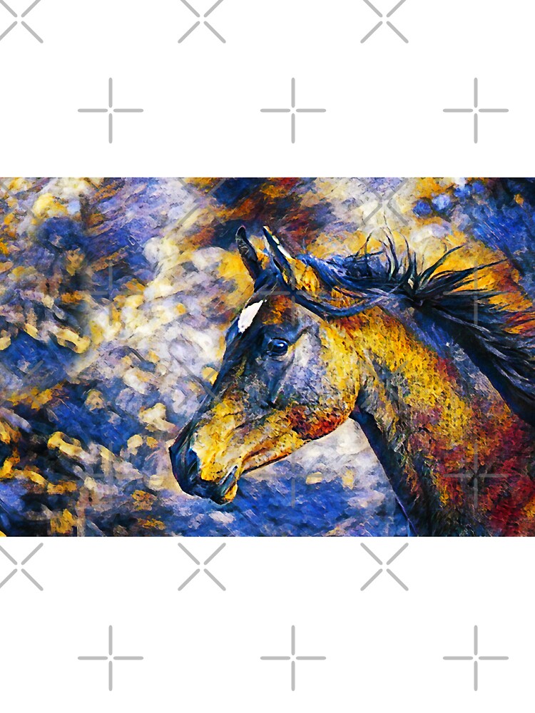 Portrait of a thoroughbred horse in blue, white and - Adult & Kids T-Shirts, Sweatshirts & Hoodies apparel design preview 3