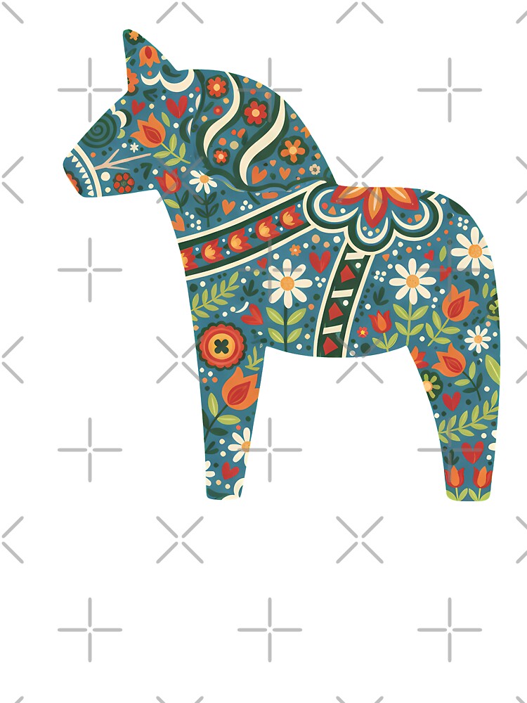 Dark Blue Dala Horse Scandinavian Folk Art Fusion by - Adult & Kids T-Shirts, Sweatshirts & Hoodies apparel design preview 3